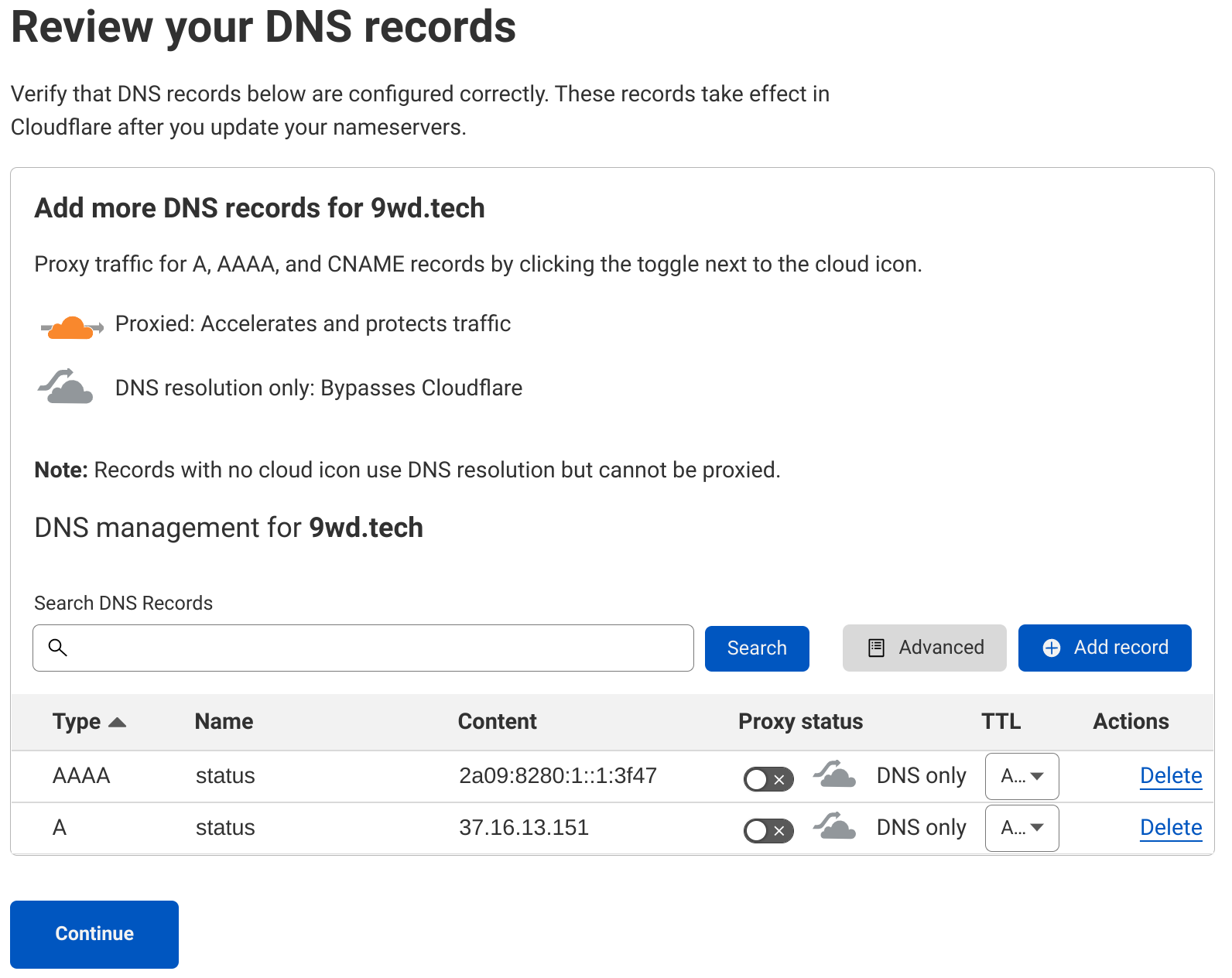 Add initial DNS records to Cloudflare