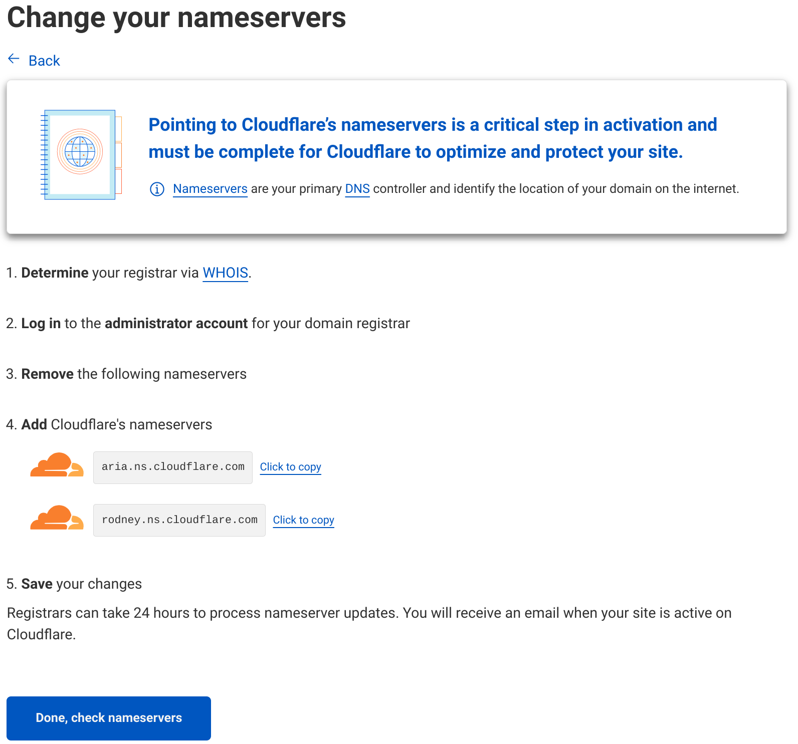 Update nameserver to Cloudflare